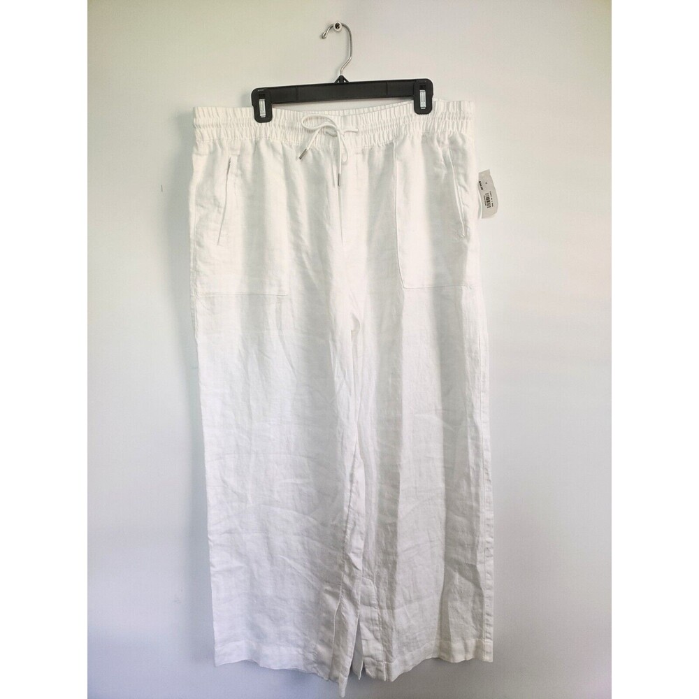 New Athleta Retreat 100% Linen Wide‎ Leg Pants White Size 22 NWT Pull On Travel - Picture 5 of 11